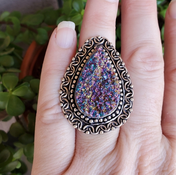 New Titanium Druzy 925 Silver Ring. - Picture 5 of 12